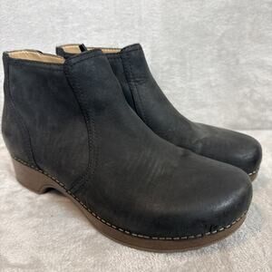 Dansko Barbara Chelsea Booties Women's 10 Black Platform Nubuck Leather Clog